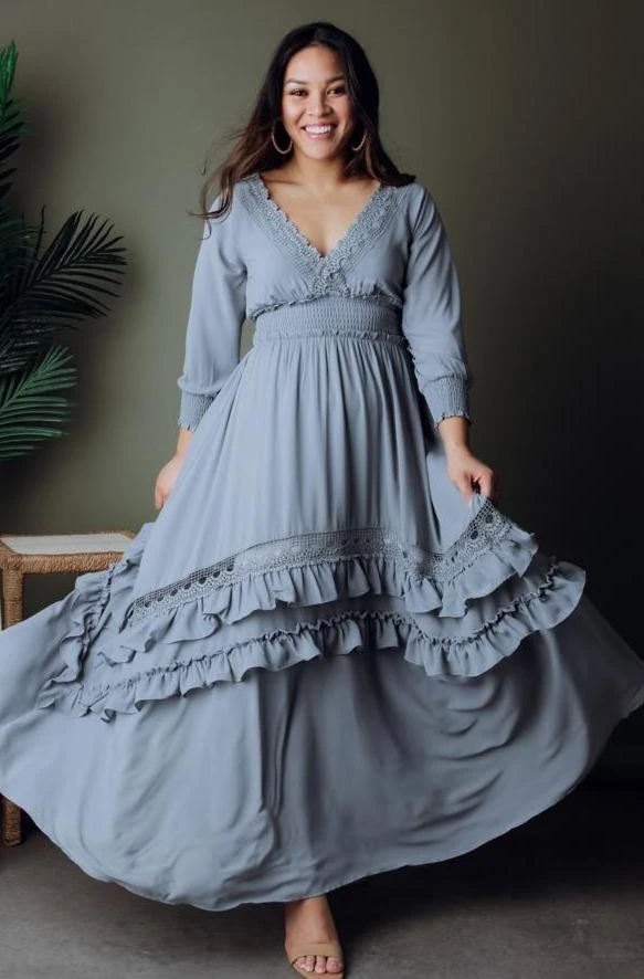 BB Custom Dresses Pippa Ruffle Maxi Dress | Dusty Blue 2 BB Custom Dresses Pippa Ruffle Maxi Dress | Dusty Blue