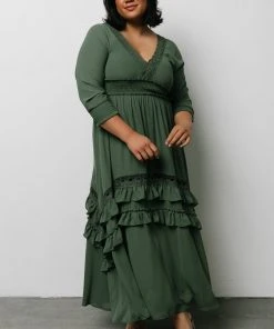 BB Custom Pippa Ruffle Maxi Dress | Dusty Green