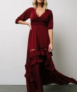 BB Custom Pippa Ruffle Maxi Dress | Merlot