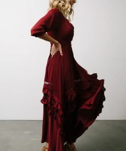 BB Custom Pippa Ruffle Maxi Dress | Merlot
