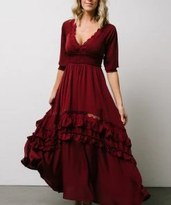 BB Custom Pippa Ruffle Maxi Dress | Merlot
