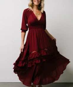 BB Custom Pippa Ruffle Maxi Dress | Merlot
