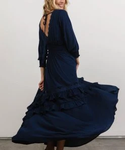 BB Custom Pippa Ruffle Maxi Dress | Navy