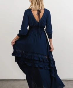BB Custom Pippa Ruffle Maxi Dress | Navy