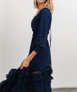 BB Custom Pippa Ruffle Maxi Dress | Navy