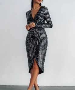 MA Poland Sequin Midi Dress | Black Dresses