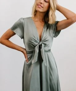 JH Dresses Poppy Satin Midi Dress | Eucalyptus