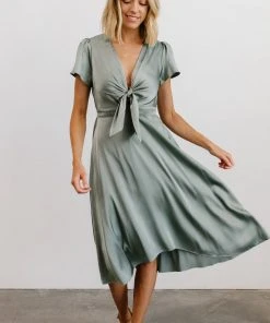 JH Dresses Poppy Satin Midi Dress | Eucalyptus