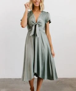JH Dresses Poppy Satin Midi Dress | Eucalyptus