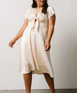 JH Dresses Poppy Satin Midi Dress | Ivory