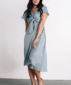 JH Dresses Poppy Satin Midi Dress | Light Blue