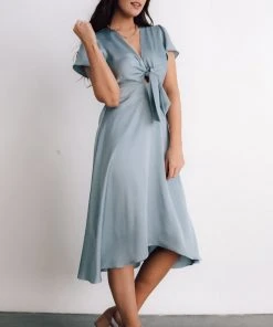 JH Dresses Poppy Satin Midi Dress | Light Blue