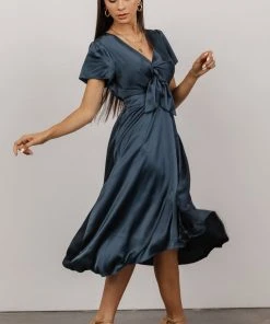 JH Dresses Poppy Satin Midi Dress | Midnight Blue 14 JH Dresses Poppy Satin Midi Dress | Midnight Blue