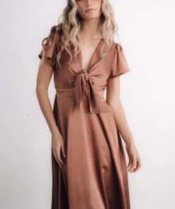 JH Poppy Satin Midi Dress | Rosy Brown
