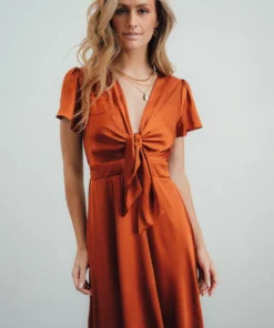 JH Dresses Poppy Satin Midi Dress | Rust