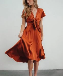 JH Dresses Poppy Satin Midi Dress | Rust