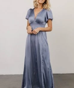 RR Prague Satin Maxi Dress | Blue Dresses