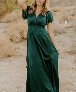RR Prague Satin Maxi Dress | Dark Green Dresses