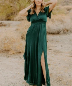 RR Prague Satin Maxi Dress | Dark Green Dresses