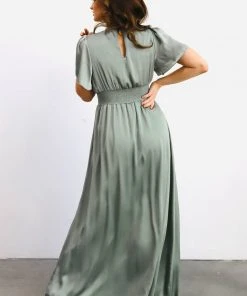 RR Prague Satin Maxi Dress | Eucalyptus
