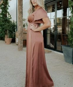 RR Prague Satin Maxi Dress | Rosy Brown Dresses
