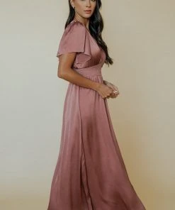 RR Prague Satin Maxi Dress | Rosy Brown Dresses