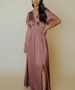 RR Prague Satin Maxi Dress | Rosy Brown Dresses