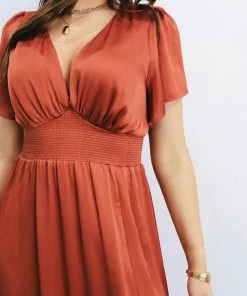 RR Prague Satin Maxi Dress | Rust Dresses