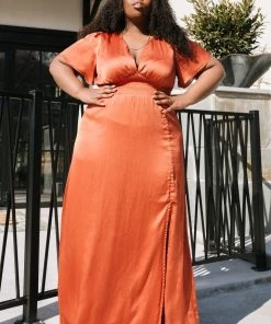 RR Prague Satin Maxi Dress | Rust Dresses