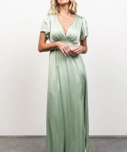 RR Dresses Prague Satin Maxi Dress | Sage
