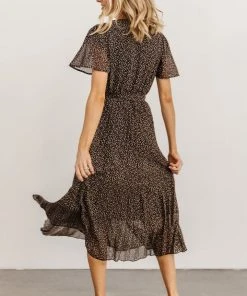 POL Prim Pleated Dress | Black Print Dresses