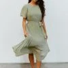 POL Dresses Prim Pleated Dress | Olive Print