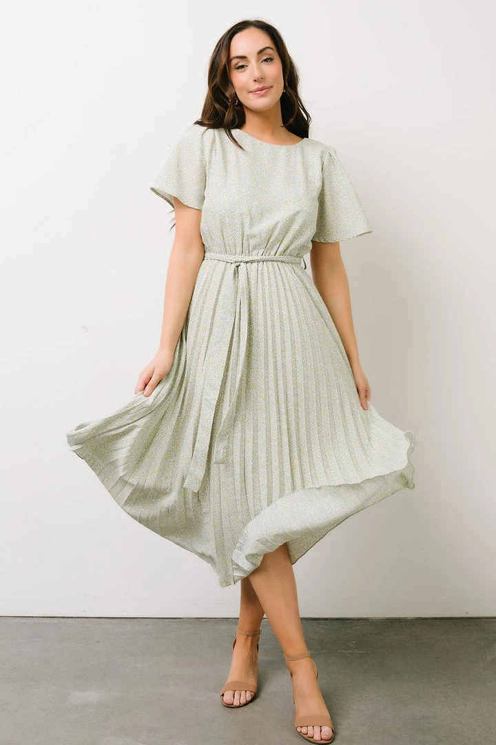 POL Dresses Prim Pleated Dress | Yellow + Sage Floral 1 POL Dresses Prim Pleated Dress | Yellow + Sage Floral