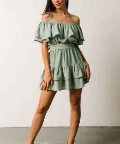 FT Rachel Off Shoulder Mini Dress | Sage