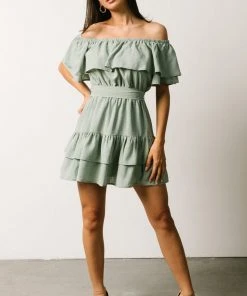 FT Rachel Off Shoulder Mini Dress | Sage