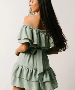 FT Rachel Off Shoulder Mini Dress | Sage