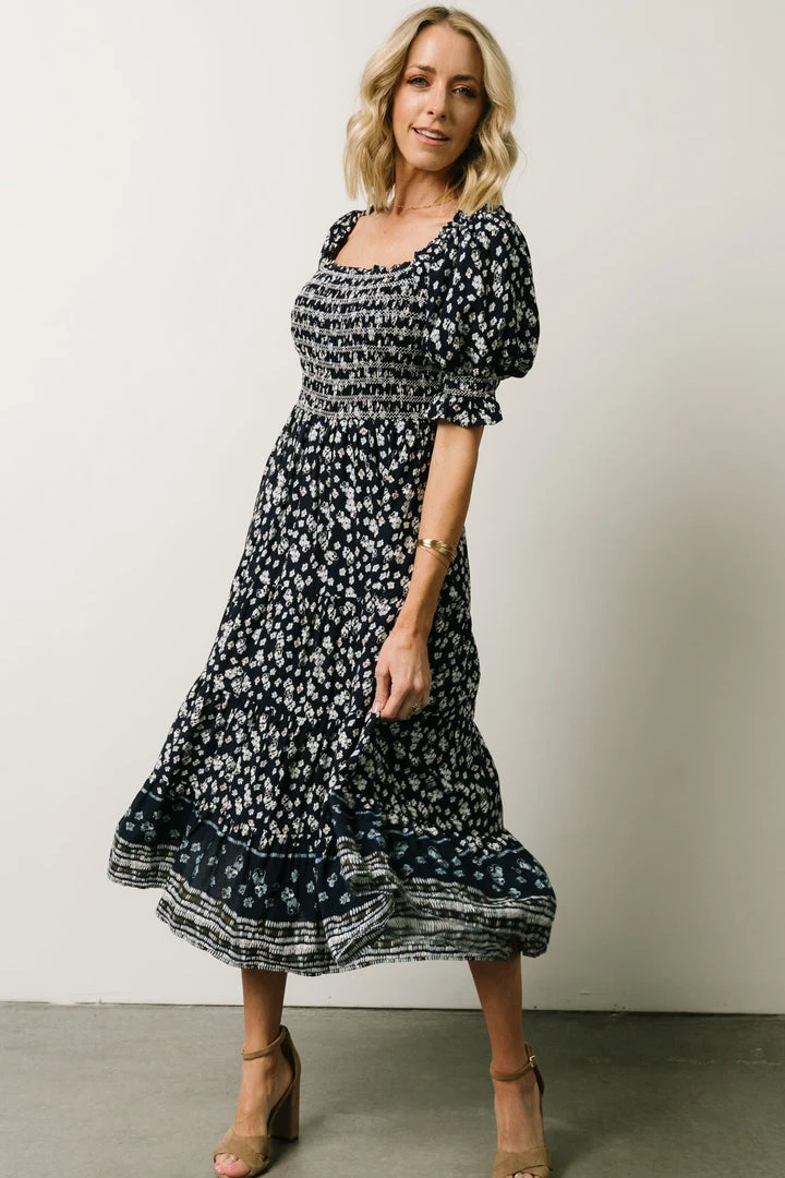 IL Dresses Ramona Smocked Midi Dress | Navy Floral Print 2 IL Dresses Ramona Smocked Midi Dress | Navy Floral Print