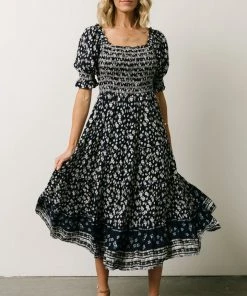 IL Dresses Ramona Smocked Midi Dress | Navy Floral Print