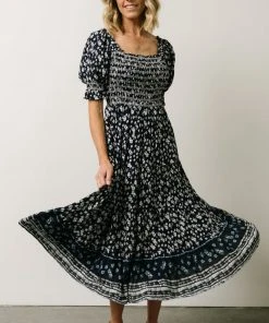 IL Dresses Ramona Smocked Midi Dress | Navy Floral Print 12 IL Dresses Ramona Smocked Midi Dress | Navy Floral Print