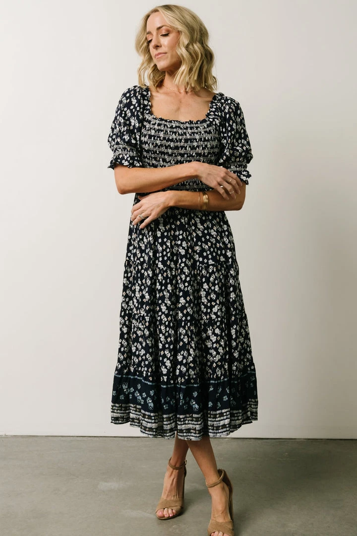 IL Dresses Ramona Smocked Midi Dress | Navy Floral Print 7 IL Dresses Ramona Smocked Midi Dress | Navy Floral Print