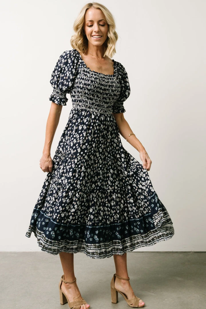 IL Dresses Ramona Smocked Midi Dress | Navy Floral Print 9 IL Dresses Ramona Smocked Midi Dress | Navy Floral Print