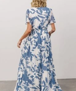 Soi Dresses Ranier Pleated Wrap Maxi Dress | French Blue Print