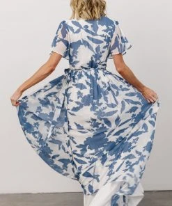 Soi Dresses Ranier Pleated Wrap Maxi Dress | French Blue Print