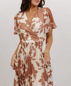 Soi Ranier Pleated Wrap Maxi Dress | Rosy Brown Print