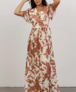 Soi Ranier Pleated Wrap Maxi Dress | Rosy Brown Print