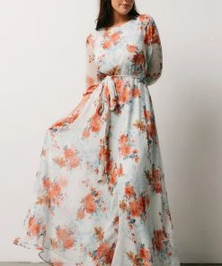 BB Custom Rebecca Maxi Dress | Blue + Coral Blossom