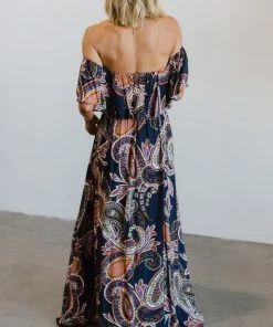 Soi Dresses Rhonda Paisley Print Maxi Dress | Dark Blue