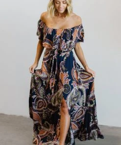 Soi Dresses Rhonda Paisley Print Maxi Dress | Dark Blue