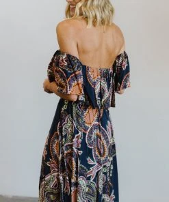 Soi Dresses Rhonda Paisley Print Maxi Dress | Dark Blue