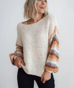 LUM Robledo Chunky Knit Stripe Sweater | Oatmeal